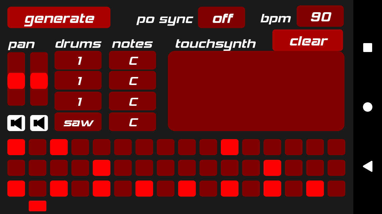 Beat Generator app interface created with PdDroidParty